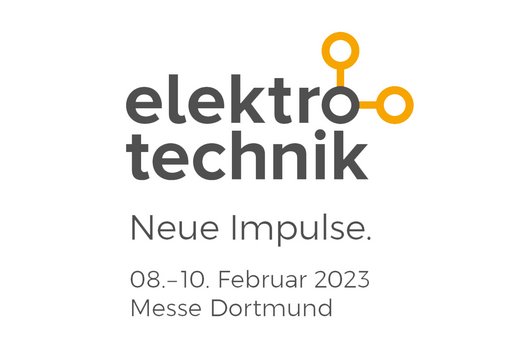 Logo der Messe elektrotechnik. Neue Impulse. 08.-10. Februar 2023. Messe Dortmund.